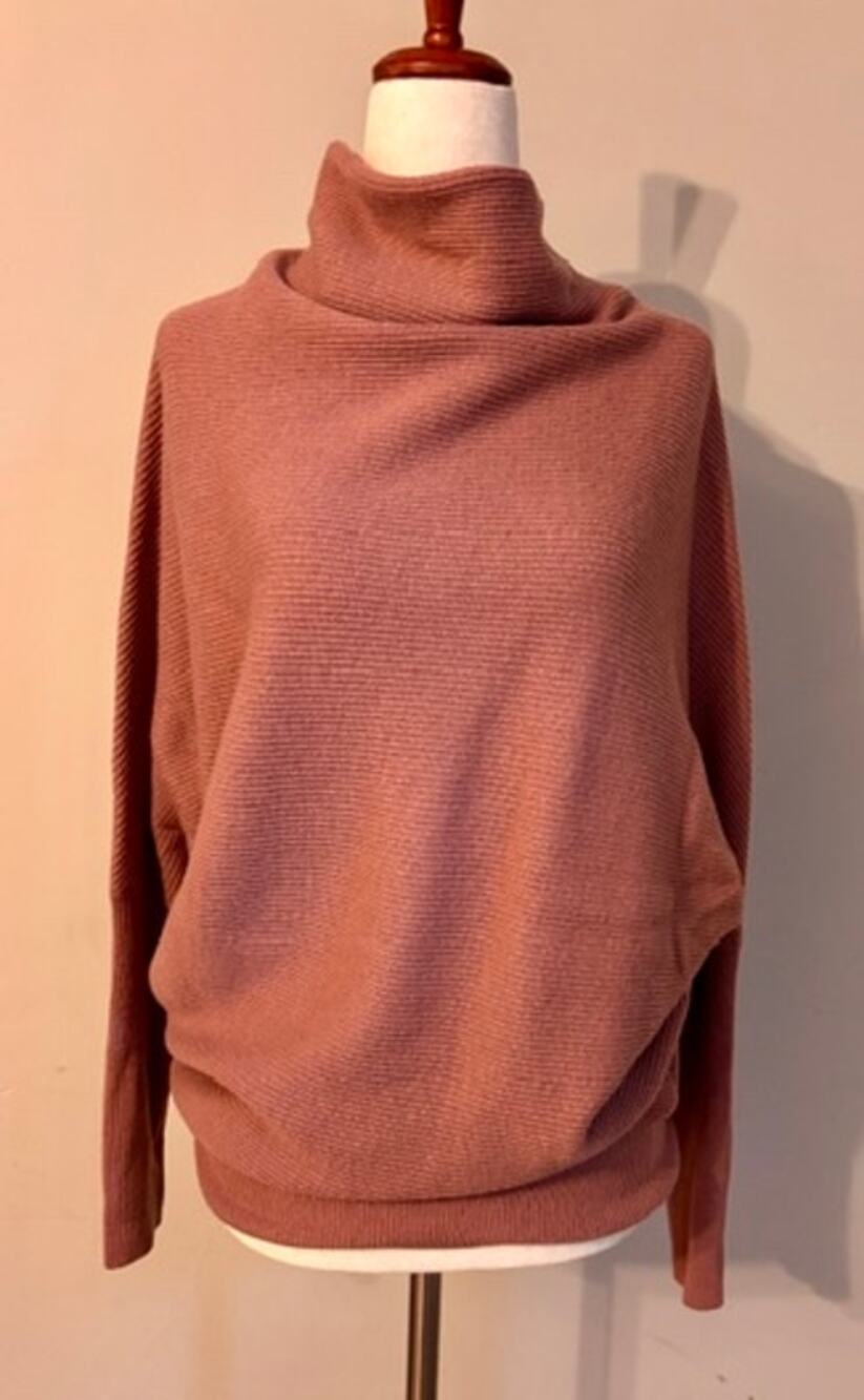 AllSaints Womens Sweater XS Pink Mauve Oversized Dolman Turtleneck Rib Knit